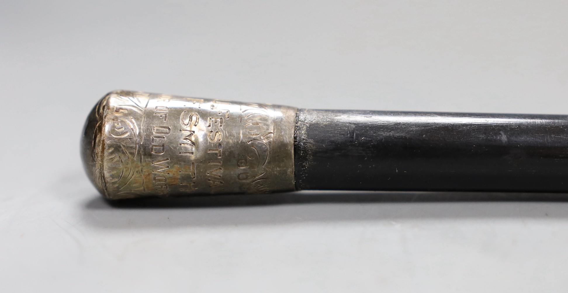 A silver mounted conductor's baton with inscription S.C.M.U. Festival, 1931, F. Smith, Conductor of Old Works Choir in fitted case